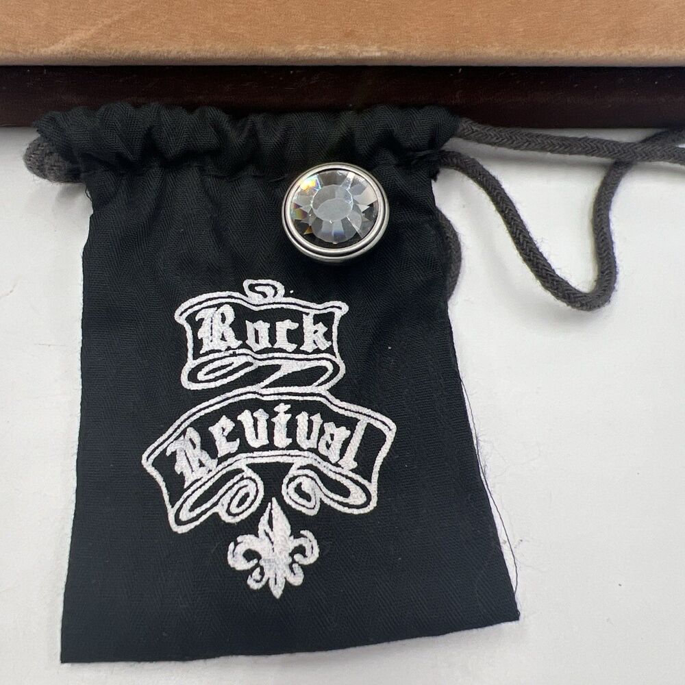 Rock Revival Replacement Button Clear Crystal with Antiqued Silver Metal Trim